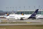 d-aimb/728277/ein-airbus-a380-841-von-lufthansa-mit Ein Airbus A380-841 von Lufthansa mit der Kennung D-AIMB aufgenommen am 28.03.2019 am Flughafen München.