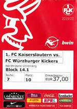 Eintrittskarte Spiel 1. FC Kaiserslautern - FC Würzburger Kickers am ß2. November 2019